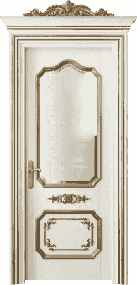 Дверь межкомнатная 6602 БМБЗА САТ Ф. Цвет Бук молочно-белый золотой антик. Материал Массив бука эмаль с патиной золото античное. Коллекция Imperial. Картинка.