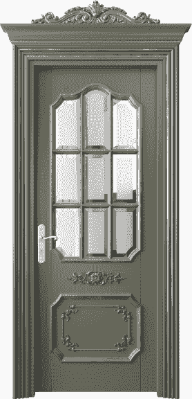 Дверь межкомнатная 6612 БОТСА Сатинированное стекло с фацетом. Цвет Бук оливковый темный серебряный антик. Материал Массив бука эмаль с патиной серебро античное. Коллекция Imperial. Картинка.