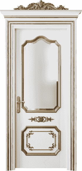 Дверь межкомнатная 6602 ББЛЗА САТ Ф. Цвет Бук белоснежный золотой антик. Материал Массив бука эмаль с патиной золото античное. Коллекция Imperial. Картинка.
