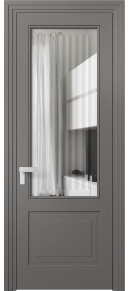 Межкомнатная дверь Рокка 8352 Матовый классический серый Прозрачное стекло с гравировкой "Каннелюры", триплекс Цена 75174 ₽ | Volhovec