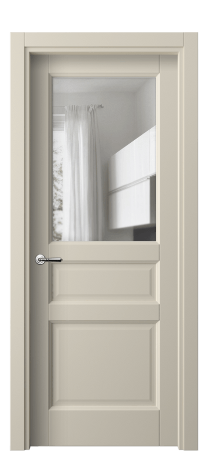 Межкомнатная дверь Галант 1432 ПЭТ светло-бежевый Прозрачное стекло Цена 28149 ₽ | Volhovec