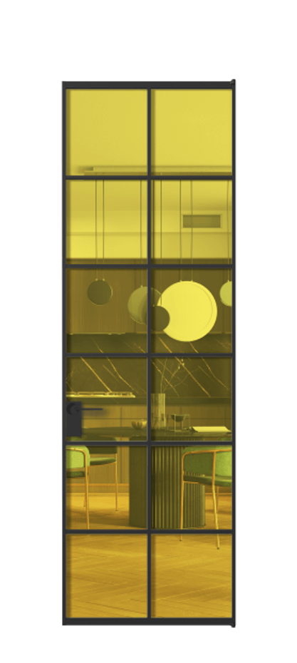 Алюминиевая дверь АЛПЛ040.05 Алюминий Черный Прозрачное жёлтое стекло, триплекс Цена 119545  | Volhovec