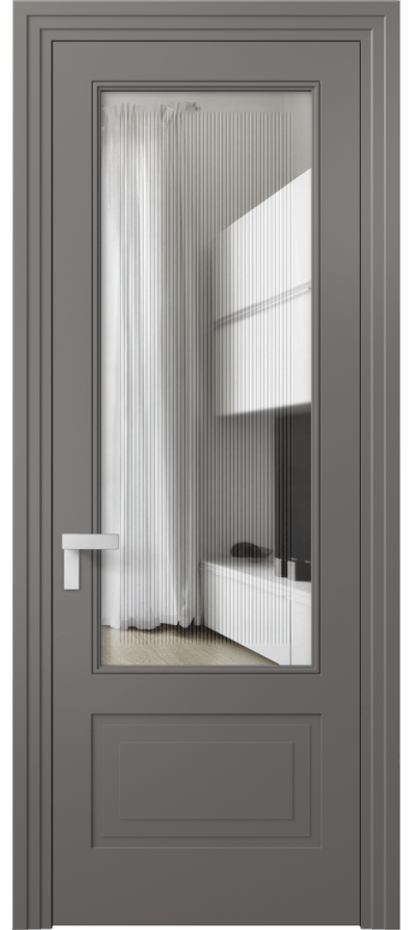 Межкомнатная дверь Рокка 8342 Матовый классический серый Прозрачное стекло с гравировкой "Каннелюры", триплекс Цена 75174 ₽ | Volhovec