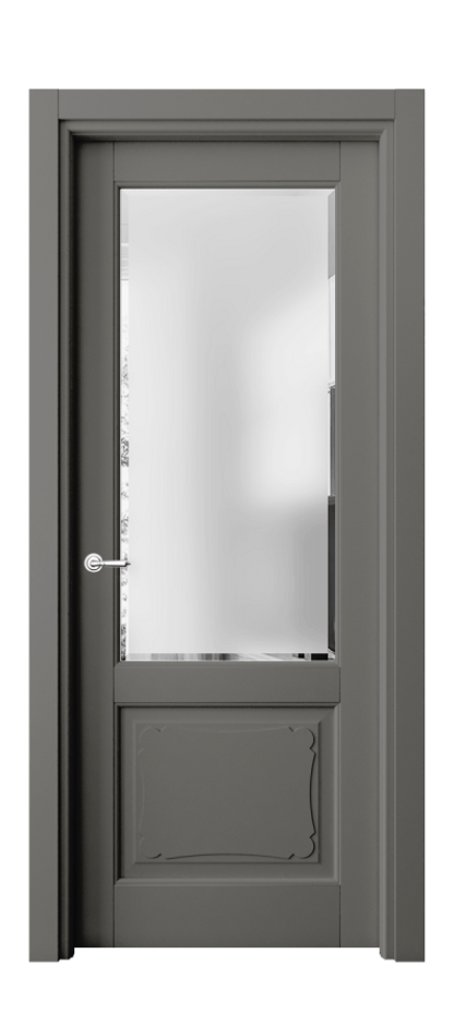 Межкомнатная дверь Тоскана Элегантэ 6322 Матовый классический серый Сатинированное стекло с фацетом Цена 99399 ₽ | Volhovec