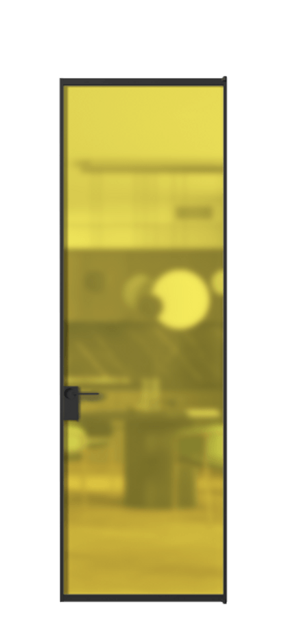 Алюминиевая дверь АЛПЛ040.01 Алюминий Черный Сатинированное жёлтое стекло, триплекс Цена 111145  | Volhovec