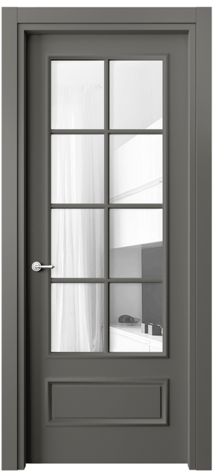 Дверь межкомнатная Paris 8112 Матовый классический серый Прозрачное стекло, 4 мм Гладкий наличник МКЛС Цена 57919 ₽ Наличники уже входят в базовый комплект. Фабрика дверей Волховец 8 (800) 551 43 19 Межкомнатная дверь Paris 8112 Матовый классический серый Прозрачное стекло, 4 мм Цена 57919 ₽| Volhovec