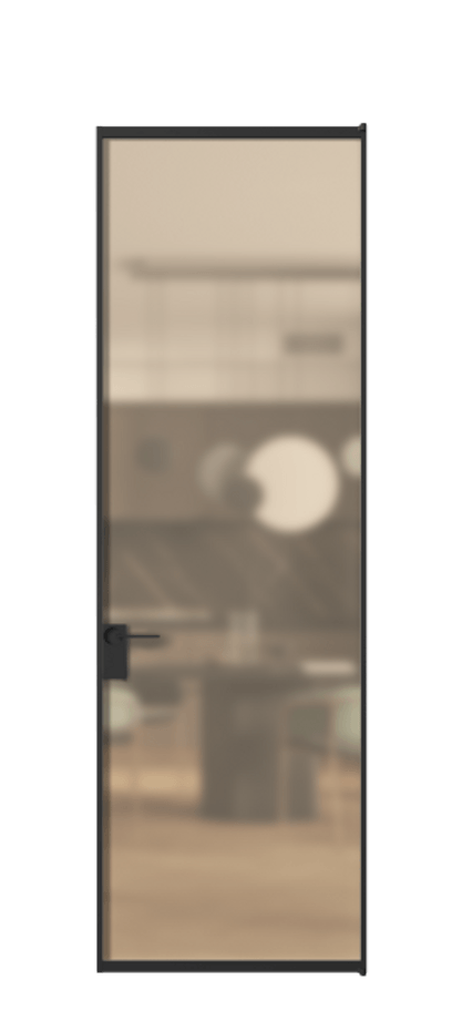 Алюминиевая дверь АЛПЛ040.01 Алюминий Черный Сатинированное оранжевое стекло, триплекс Цена 111145  | Volhovec