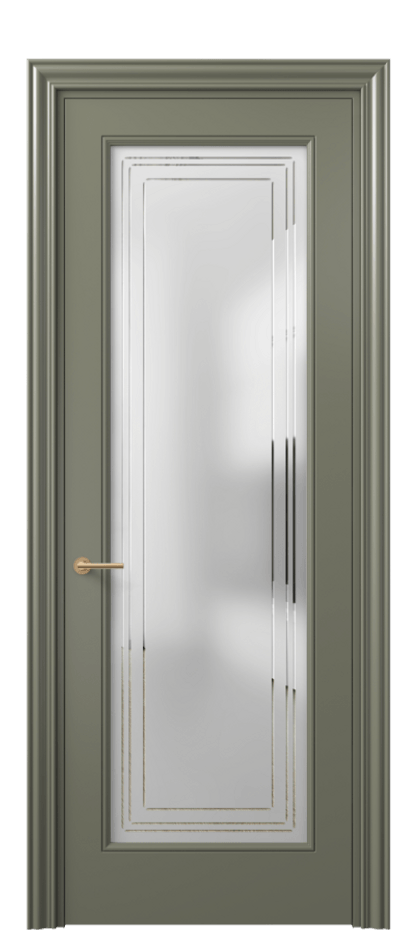 Межкомнатная дверь Mascot 8400 Матовый оливковый тёмный Сатинированное стекло с гравировкой "Грани", триплекс Цена 69959 ₽ | Volhovec