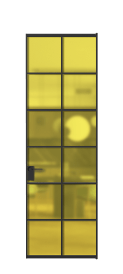 Алюминиевая дверь АЛПЛ040.05 Алюминий Черный Сатинированное жёлтое стекло, триплекс Цена 119545  | Volhovec