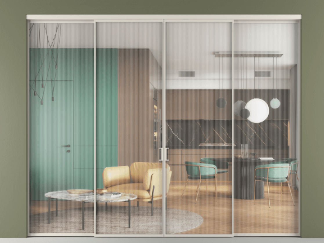 Перегородка Формато внутри проёма 4 створки АЛПР 040.01 Алюминий облачно-серый Рифлёное стекло "Мору", триплекс. Цена 407600 ₽ 1. Полотно 4 шт. (800/2100 мм)
2. Комплект установки раздвижной системы
3. Базовый комплект фурнитуры
4.Ручка Рондо. Фабрика дверей Волховец 8 (800) 551 43 19 Перегородка Формато внутри проёма 4 створки АЛПР 040.01 Алюминий облачно-серый Рифлёное стекло "Мору", триплекс Цена 407600 ₽ | Volhovec