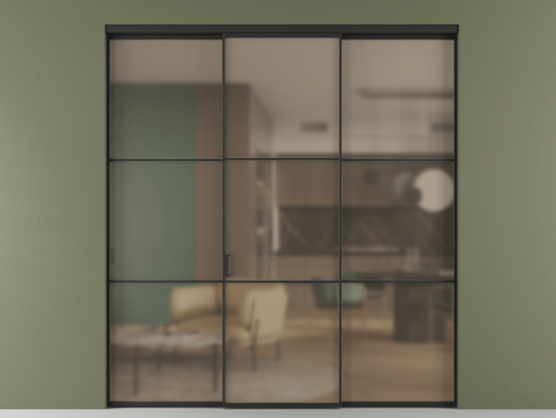 Перегородка Формато внутри проёма 3 створки АЛПР 040.03 Алюминий Черный Сатинированное бронзовое стекло, триплекс Цена 250770 ₽ | Volhovec