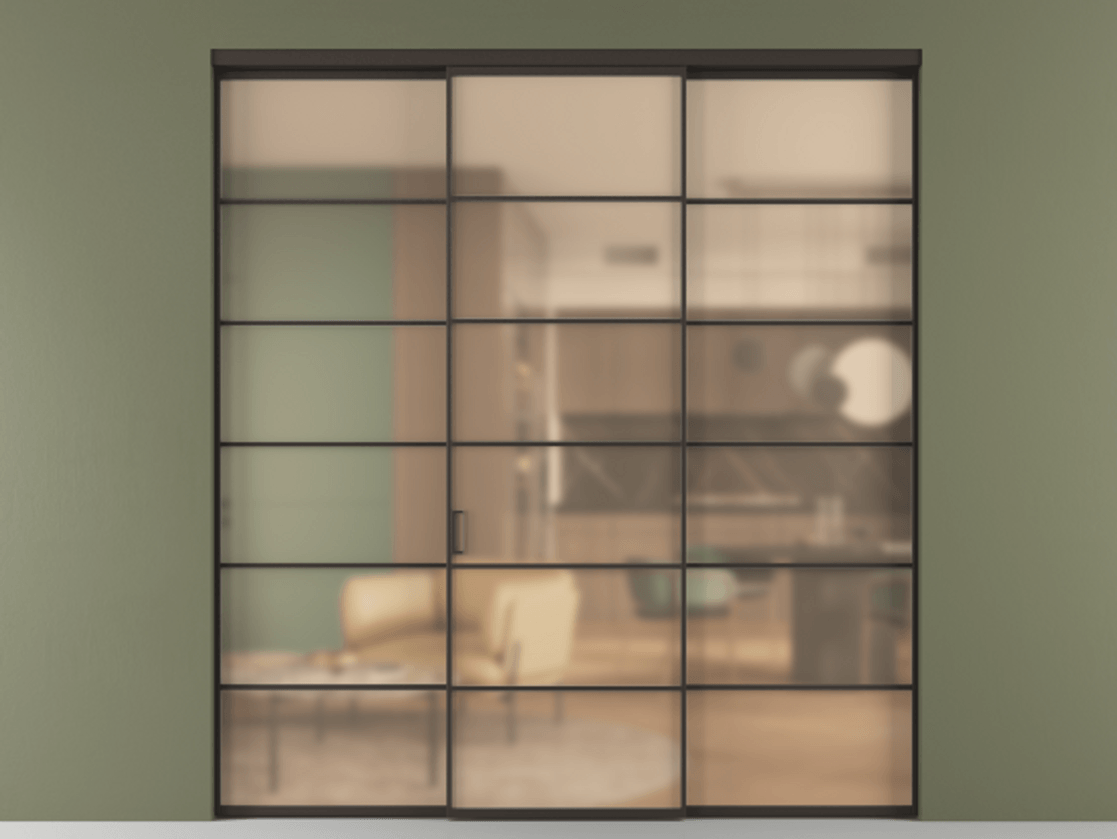 Перегородка Formato внутри проёма 3 створки АЛПР 040.04 Алюминий антрацит Сатинированное оранжевое стекло, триплекс Цена 267260 ₽ | Volhovec