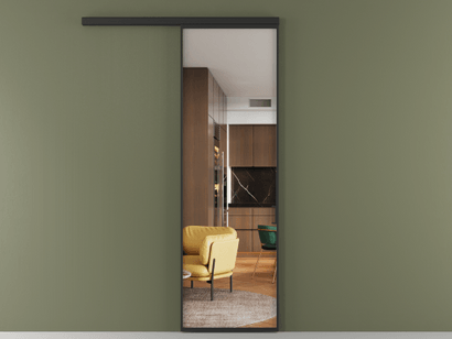 Алюминевая перегородка vd1_01 Crystalvision ЧЕР. Цвет Алюминий Черный. Материал Алюминий. Коллекция Перегородка Formato вдоль стены одностворчатая. Картинка.