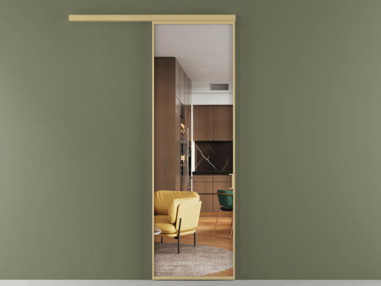 Алюминевая перегородка АЛПР 040.01 ЗОЛ Золотой Crystalvision. Цвет . Материал Алюминий. Коллекция New Перегородка Formato вдоль стены 1 створка. Картинка.