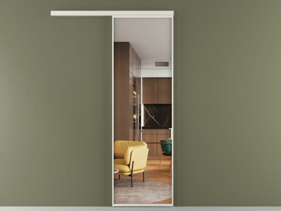 Алюминевая перегородка vd1_01 Crystalvision БЕЛ. Цвет Алюминий Белый. Материал Алюминий. Коллекция New Перегородка Formato вдоль стены 1 створка. Картинка.