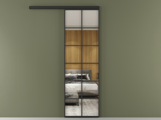 Алюминевая перегородка vd1_05 Зеркало триплекс ЧЕР. Цвет Алюминий Черный. Материал Алюминий. Коллекция Перегородка Формато вдоль стены 1 створка. Картинка.