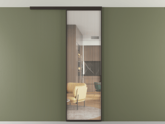 Алюминевая перегородка АЛПР 040.01_ААН_Moru_new. Цвет Алюминий антрацит. Материал Алюминий в эмали. Коллекция Перегородка Formato вдоль стены на потолок 1 створка. Картинка.