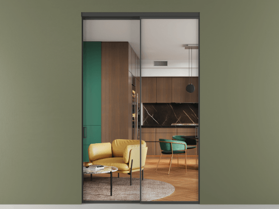 Алюминевая перегородка АЛПР 040.01 ГР Графитовый Crystalvision. Цвет . Материал Алюминий. Коллекция New Перегородка Formato внутри проёма 2 створки. Картинка.