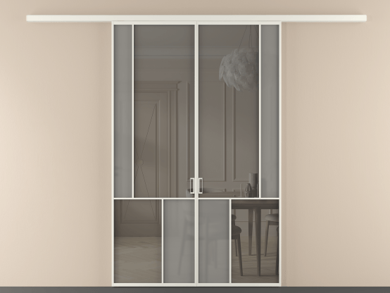 Алюминевая перегородка vd2_3 БЕЛ. Цвет Алюминий Белый. Материал Алюминий. Коллекция Перегородка Mosaic вдоль стены 2 створки. Картинка.