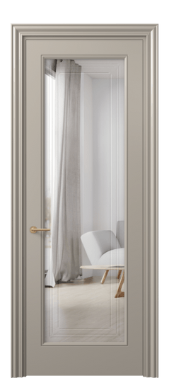 Дверь межкомнатная 8400 МБСК Двустороннее зеркало с гравировкой. Цвет Матовый бисквитный. Материал Гладкая эмаль. Коллекция Маскот. Картинка.