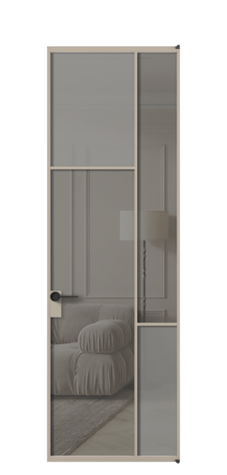 Межкомнатная дверь АЛПЛ041.10 АБСК Серый сатин матовое + Серый прозрачное. Цвет Алюминий бисквитный. Материал Алюминий в эмали. Коллекция Mosaic. Фото. Дверь межкомнатная АЛПЛ041.10 АБСК Серый сатин матовое + Серый прозрачное. Цвет Алюминий бисквитный. Материал Алюминий в эмали. Коллекция Mosaic. Картинка.