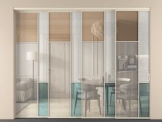 Перегородка Mosaic внутри проёма 4 створки с синхронным механизмом