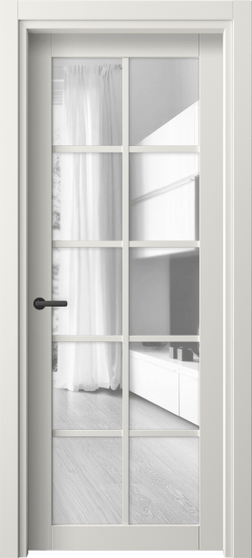 Дверь межкомнатная 2106 ПЭБЛ Прозрачное стекло. Цвет ПЭТ белоснежный. Материал ПЭТ. Коллекция Нео. Картинка.